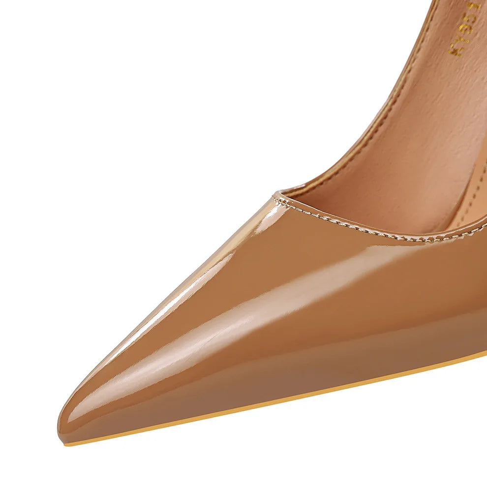 Autumn Patent Leather Concise Women's Shoes Pointed Toe Office High Heels Pumps Women Sexy Party Wedding Shoes Shallow Nude Red