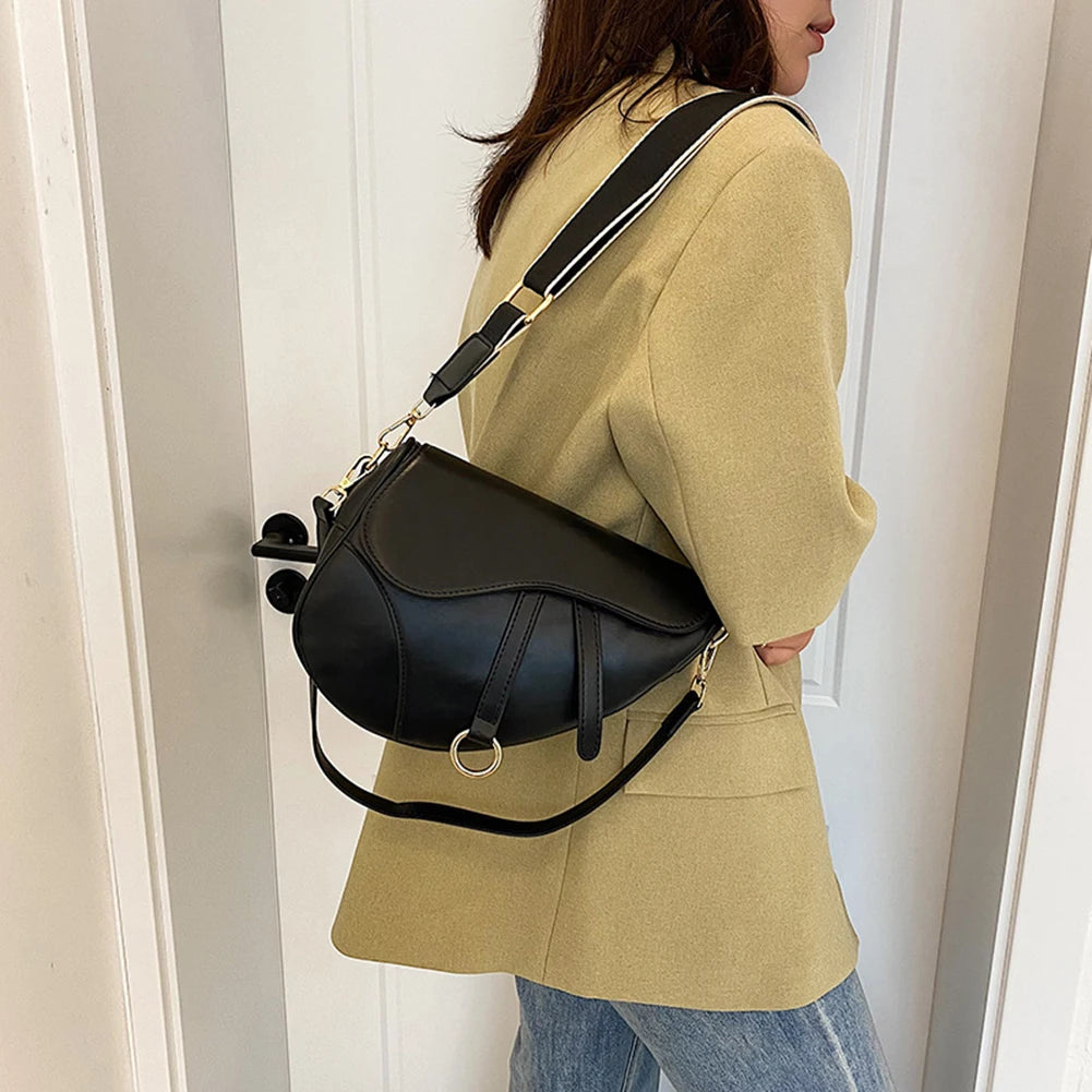 PU Leather Small Crossbody Bag Waterproof Women Mini Hobo Bag Saddle Shoulder Bag Solid Color Shoulder Bag Ladies Top Handle Bag