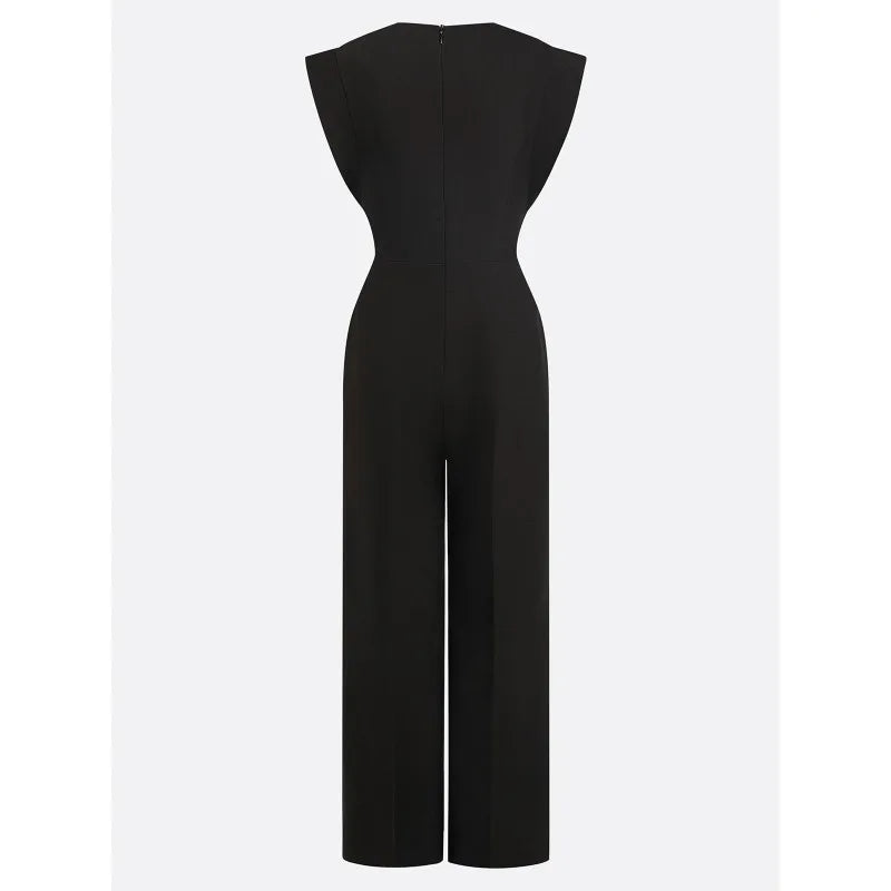 Tinaa Black Flying Sleeve Jumpsuit Women 2026 Spring Summer Formal O Neck Button Zipper Back Wide-leg Long Jumpsuit 197446