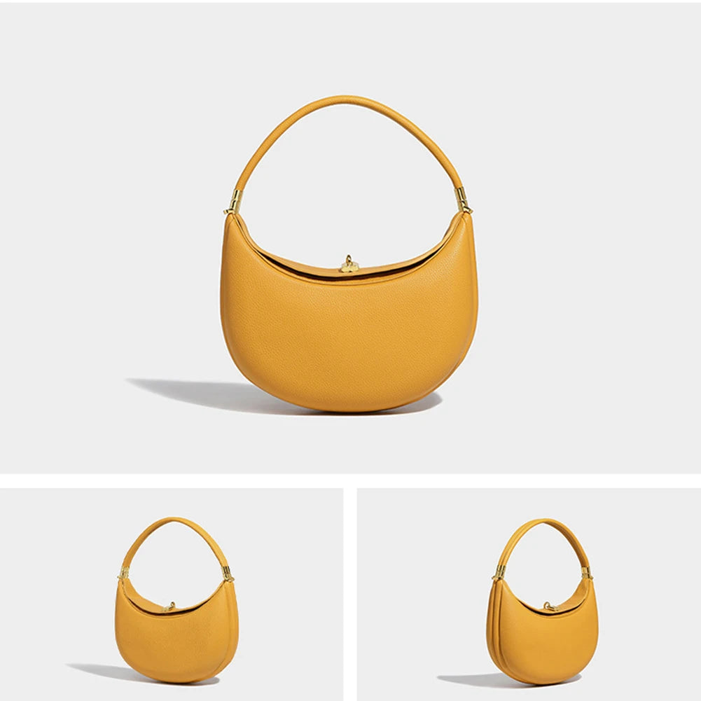 Trendy Shoulder Bag PU Leather Designer Underarm Bag with Hasp Closure Stylish Casual Clutch Purse Soft Half Moon Bag for Women