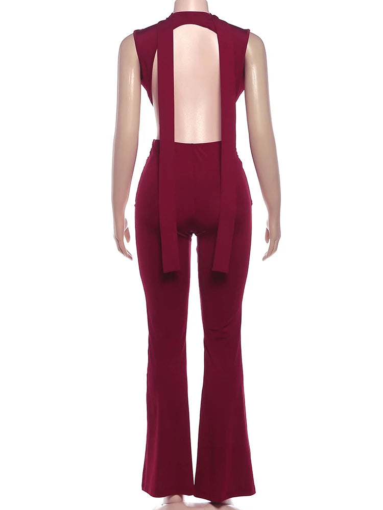 Nibber Metal Trim Jumpsuit Women Ruched Sexy Waistless Cross Hollow Bandage Coquette Midnight Workout Hipster Stretch Overalls