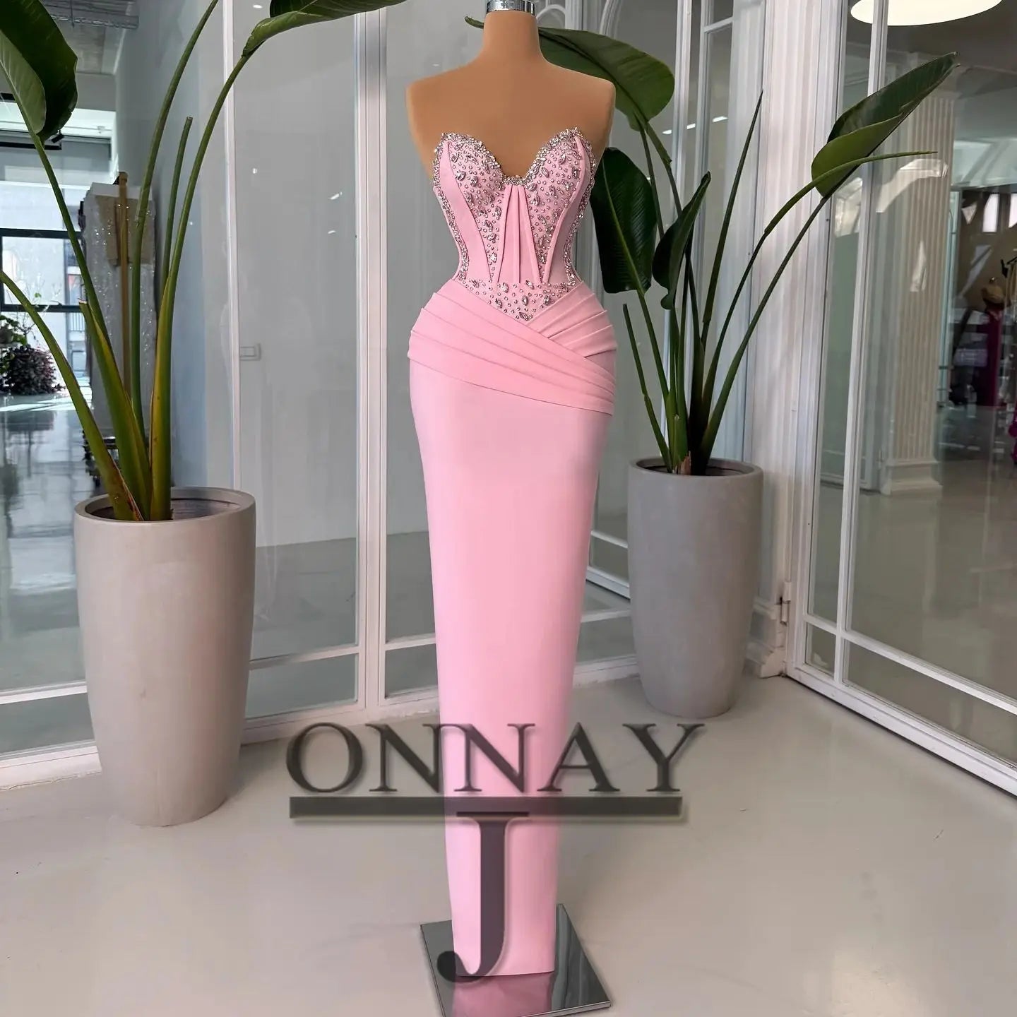 Customized Pink Mermaid Prom Dresses for Women Corset Crystals Saudi Arabric Gala Bespoke Occasion Gown Vestidos De Fiesta Plus