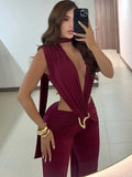 Nibber Metal Trim Jumpsuit Women Ruched Sexy Waistless Cross Hollow Bandage Coquette Midnight Workout Hipster Stretch Overalls