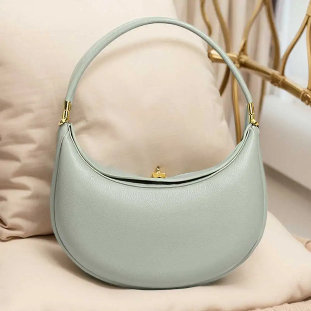 Trendy Shoulder Bag PU Leather Designer Underarm Bag with Hasp Closure Stylish Casual Clutch Purse Soft Half Moon Bag for Women