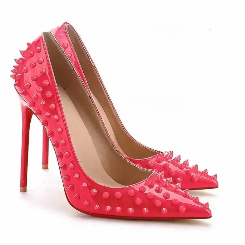Women's Shoes Sexy Fashion Pointed Toe High Heels Plus Size Rivets Studded Stiletto Pumps for Women Brand Wedding Shoes Zapatos