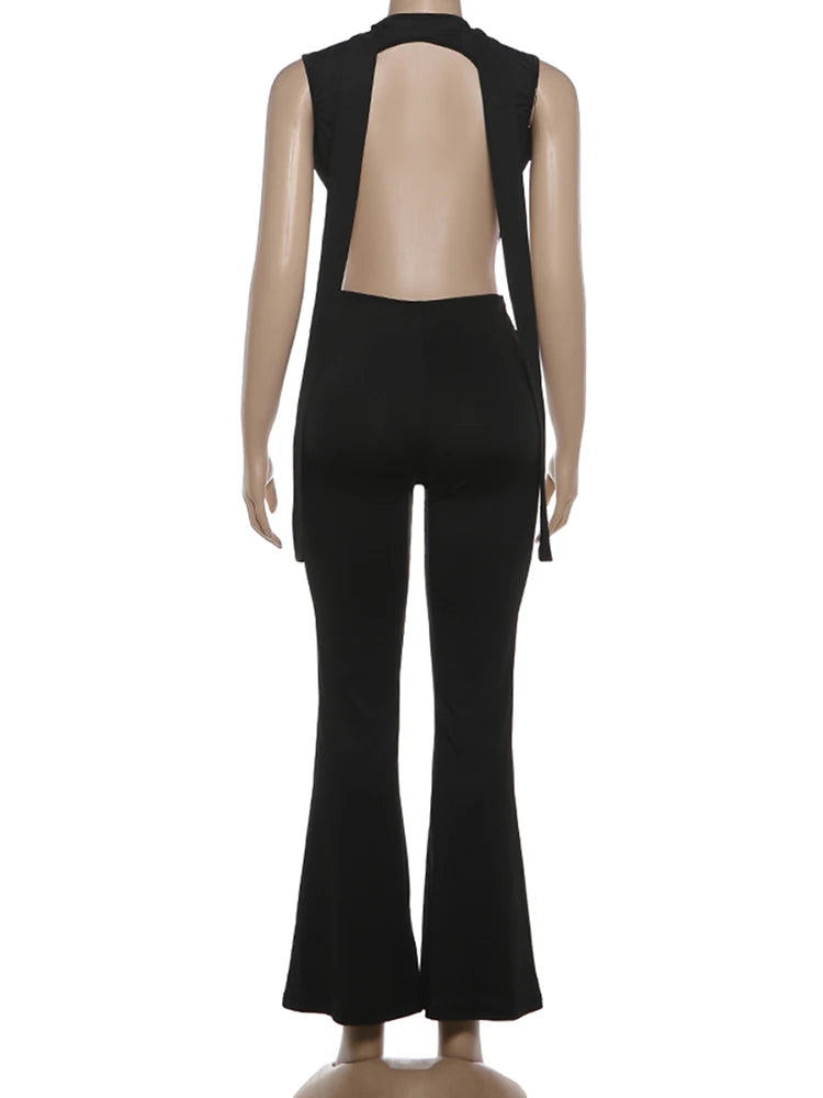 Nibber Metal Trim Jumpsuit Women Ruched Sexy Waistless Cross Hollow Bandage Coquette Midnight Workout Hipster Stretch Overalls