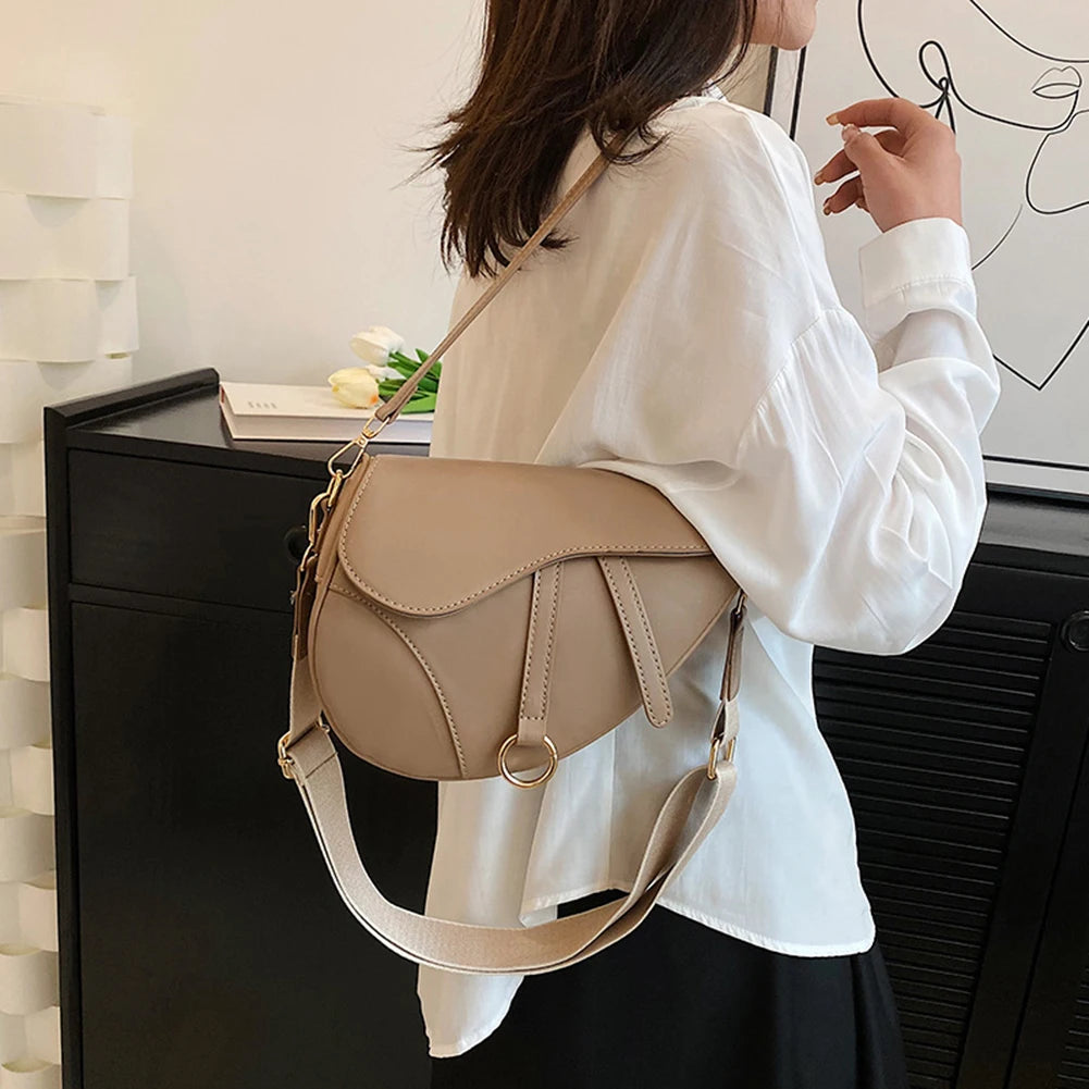PU Leather Small Crossbody Bag Waterproof Women Mini Hobo Bag Saddle Shoulder Bag Solid Color Shoulder Bag Ladies Top Handle Bag