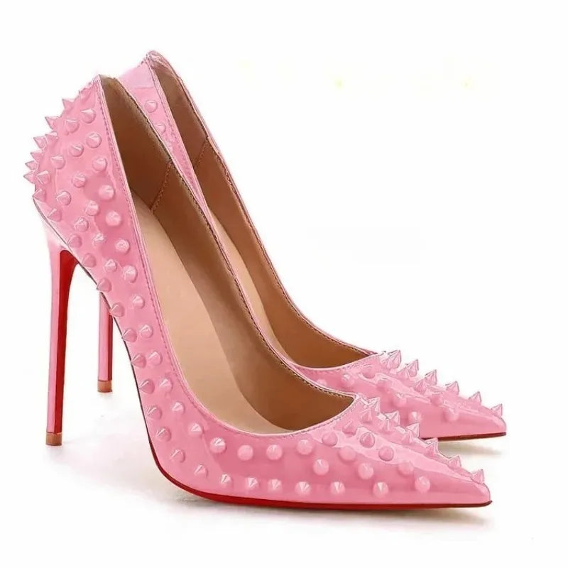 Women's Shoes Sexy Fashion Pointed Toe High Heels Plus Size Rivets Studded Stiletto Pumps for Women Brand Wedding Shoes Zapatos