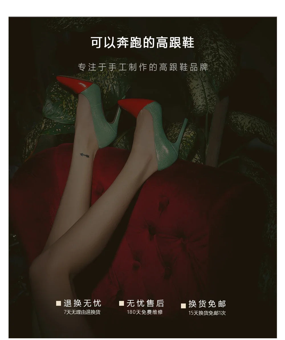 White patent leather design with a high-end and non tiring foot feel. 2025 new pointed and slim heeled high heels for women