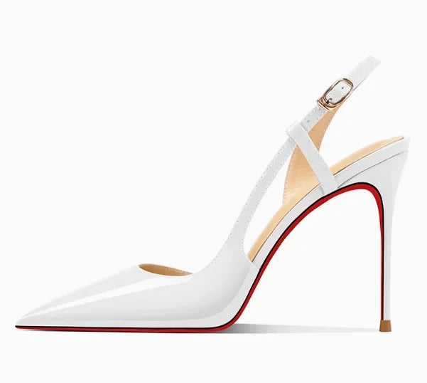 White patent leather design with a high-end and non tiring foot feel. 2025 new pointed and slim heeled high heels for women