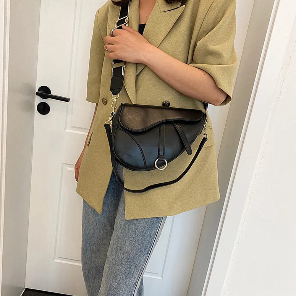 PU Leather Small Crossbody Bag Waterproof Women Mini Hobo Bag Saddle Shoulder Bag Solid Color Shoulder Bag Ladies Top Handle Bag