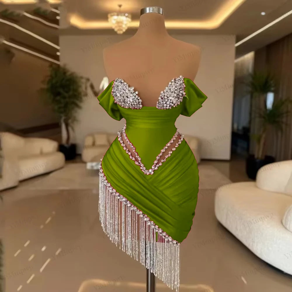 Crystal Ivory Cocktail Gown Pleat Straight Mini Homecoming Prom Dress Birthday Dress Satin Luxury 2025 Blackgirl Customized