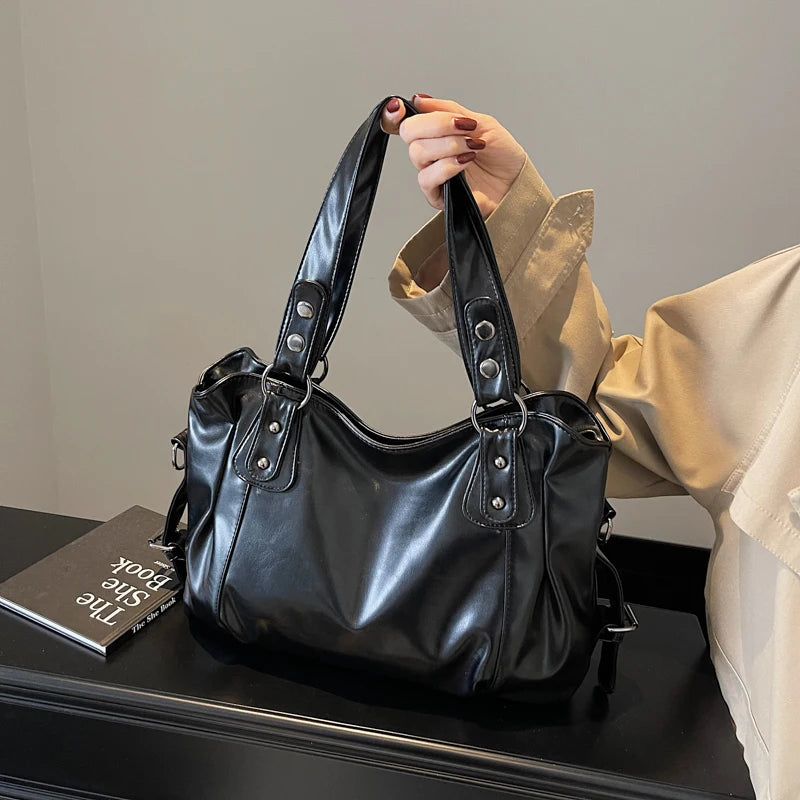 1 Piece Women's Pure Color Pu Retro Large Capacity Shoulder Tote Bag
