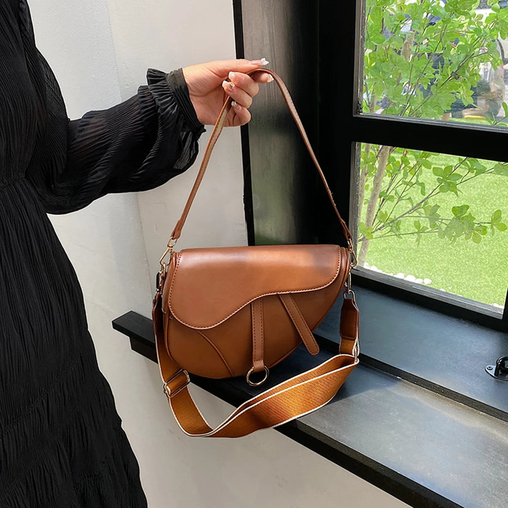 PU Leather Small Crossbody Bag Waterproof Women Mini Hobo Bag Saddle Shoulder Bag Solid Color Shoulder Bag Ladies Top Handle Bag