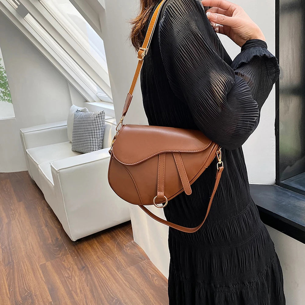PU Leather Small Crossbody Bag Waterproof Women Mini Hobo Bag Saddle Shoulder Bag Solid Color Shoulder Bag Ladies Top Handle Bag