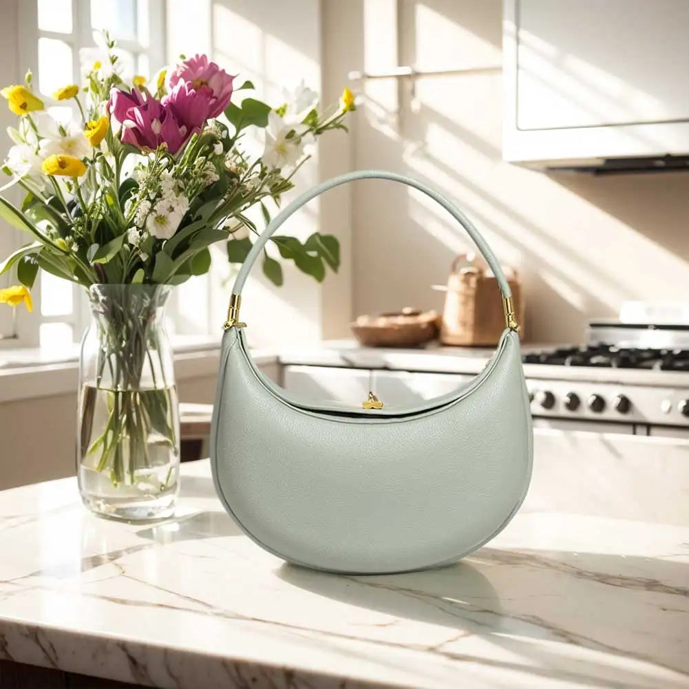 Trendy Shoulder Bag PU Leather Designer Underarm Bag with Hasp Closure Stylish Casual Clutch Purse Soft Half Moon Bag for Women