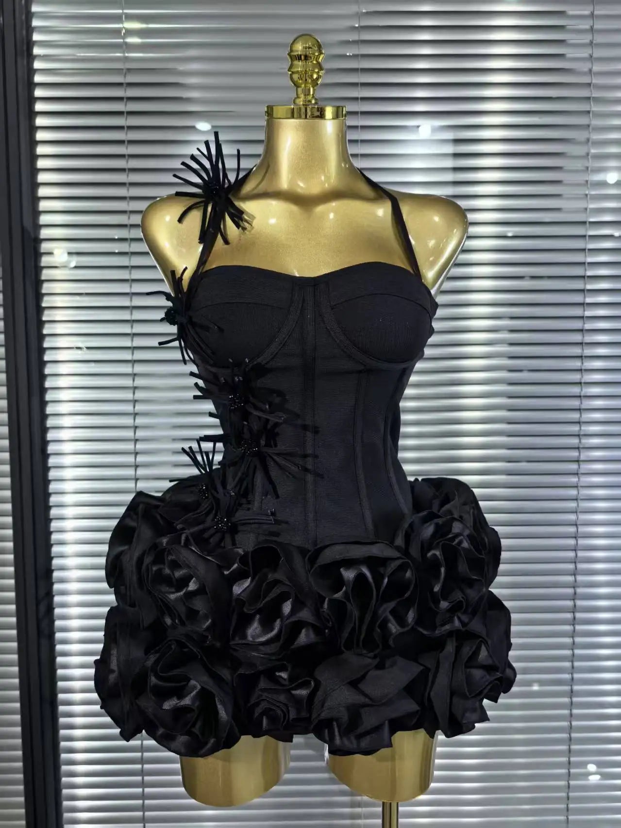 Women Sexy Halter Full Florals 2 Pieces Bodycon Mini Bandage Dress Celebrate Nightclub Party Birthday Outfit