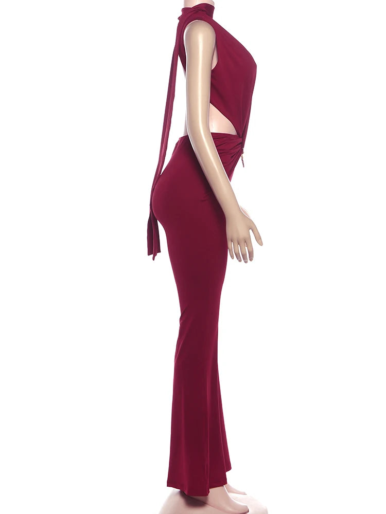 Nibber Metal Trim Jumpsuit Women Ruched Sexy Waistless Cross Hollow Bandage Coquette Midnight Workout Hipster Stretch Overalls