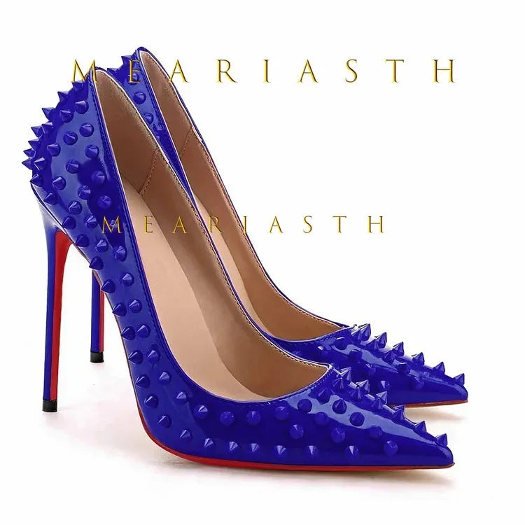 Women's Shoes Sexy Fashion Pointed Toe High Heels Plus Size Rivets Studded Stiletto Pumps for Women Brand Wedding Shoes Zapatos