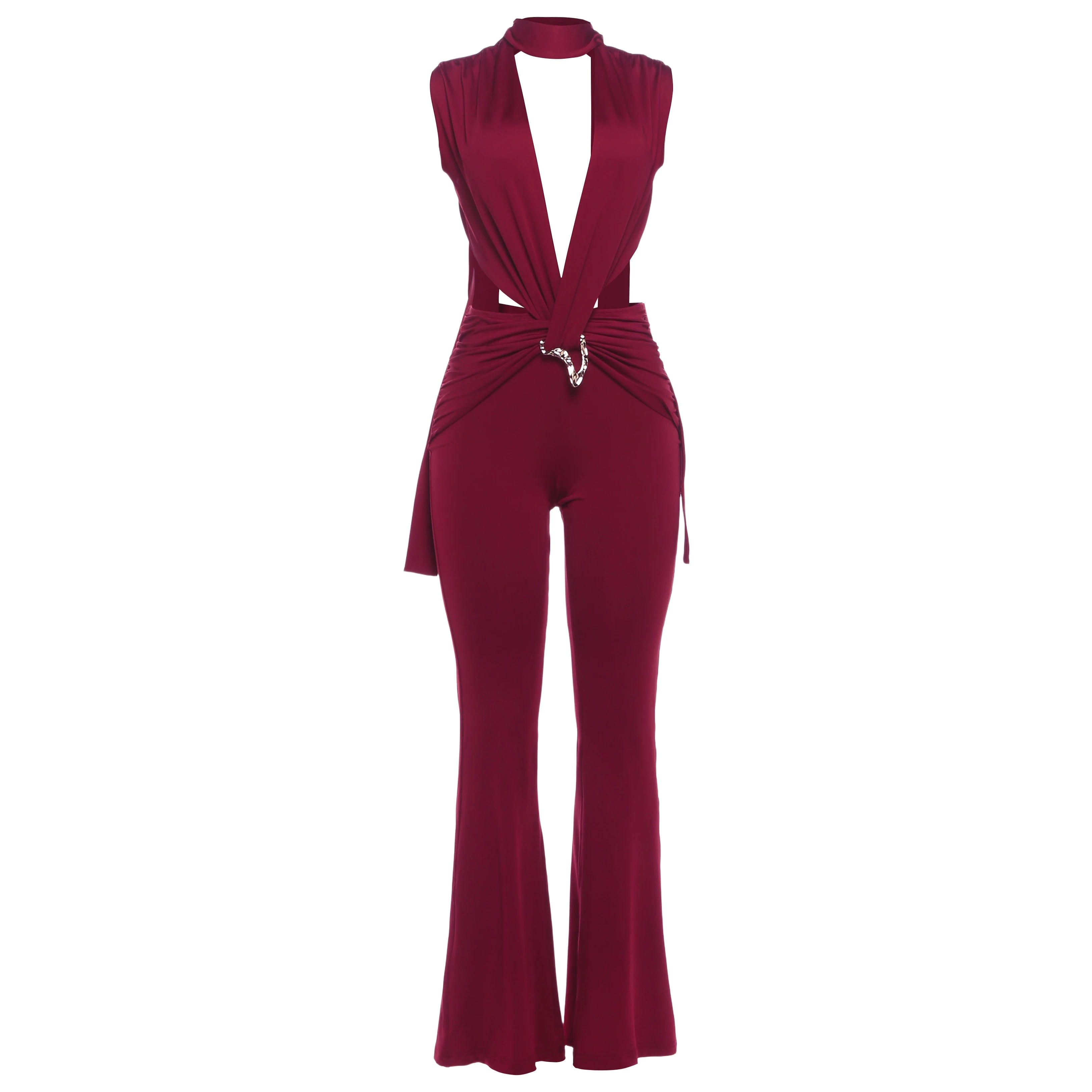Nibber Metal Trim Jumpsuit Women Ruched Sexy Waistless Cross Hollow Bandage Coquette Midnight Workout Hipster Stretch Overalls