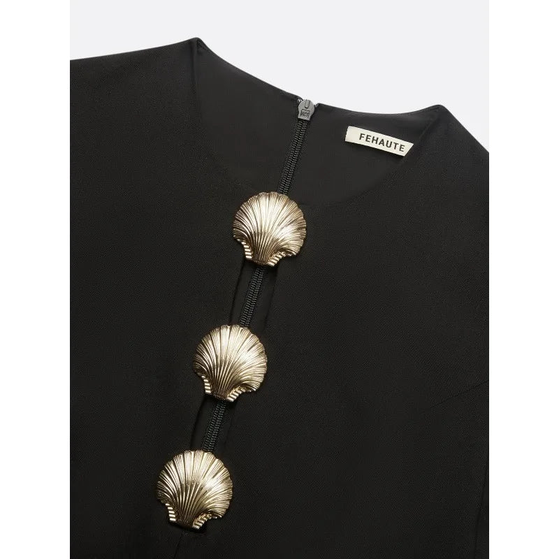 Tinaa Black Flying Sleeve Jumpsuit Women 2026 Spring Summer Formal O Neck Button Zipper Back Wide-leg Long Jumpsuit 197446