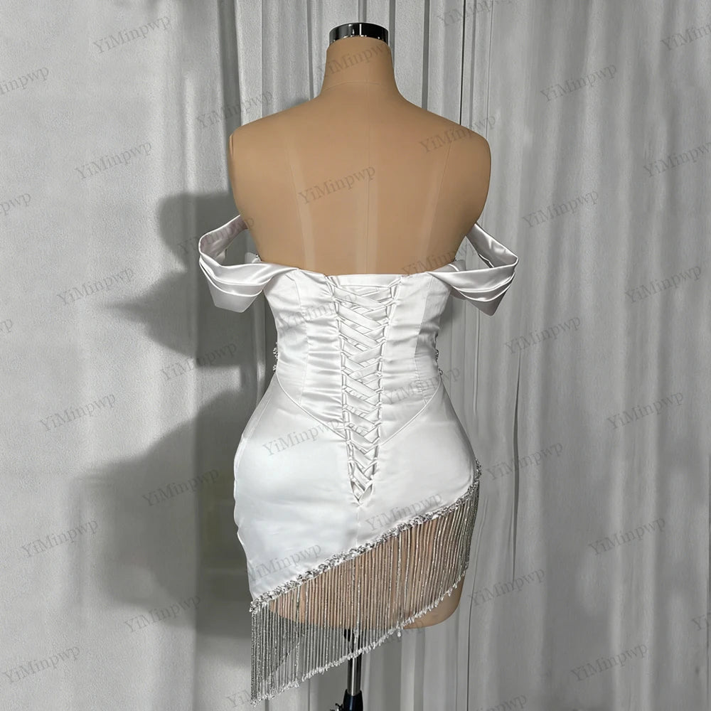 Crystal Ivory Cocktail Gown Pleat Straight Mini Homecoming Prom Dress Birthday Dress Satin Luxury 2025 Blackgirl Customized