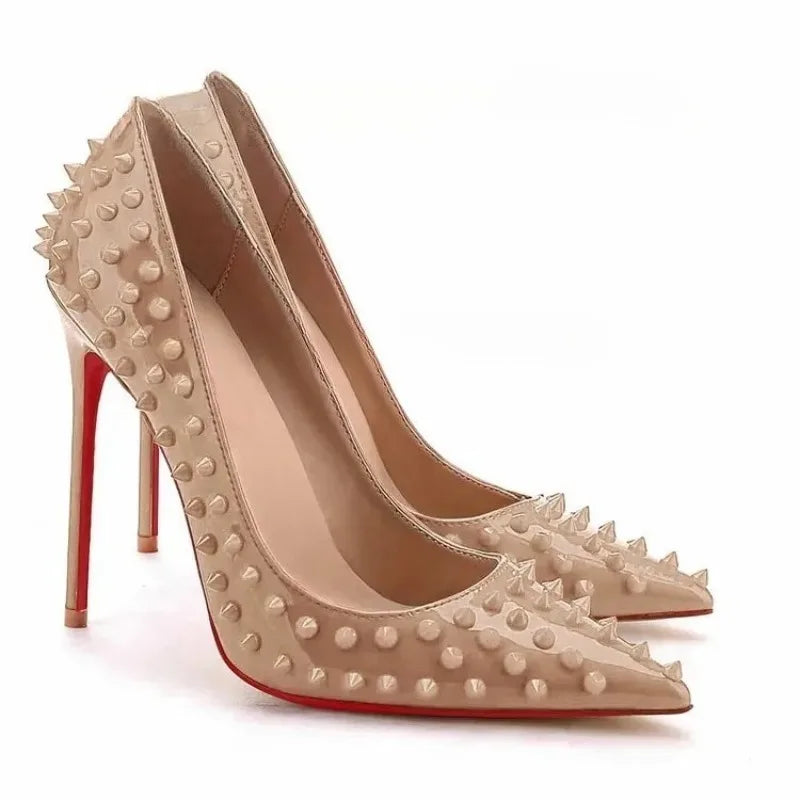 Women's Shoes Sexy Fashion Pointed Toe High Heels Plus Size Rivets Studded Stiletto Pumps for Women Brand Wedding Shoes Zapatos