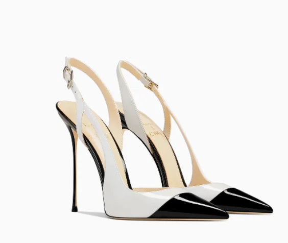 White patent leather design with a high-end and non tiring foot feel. 2025 new pointed and slim heeled high heels for women