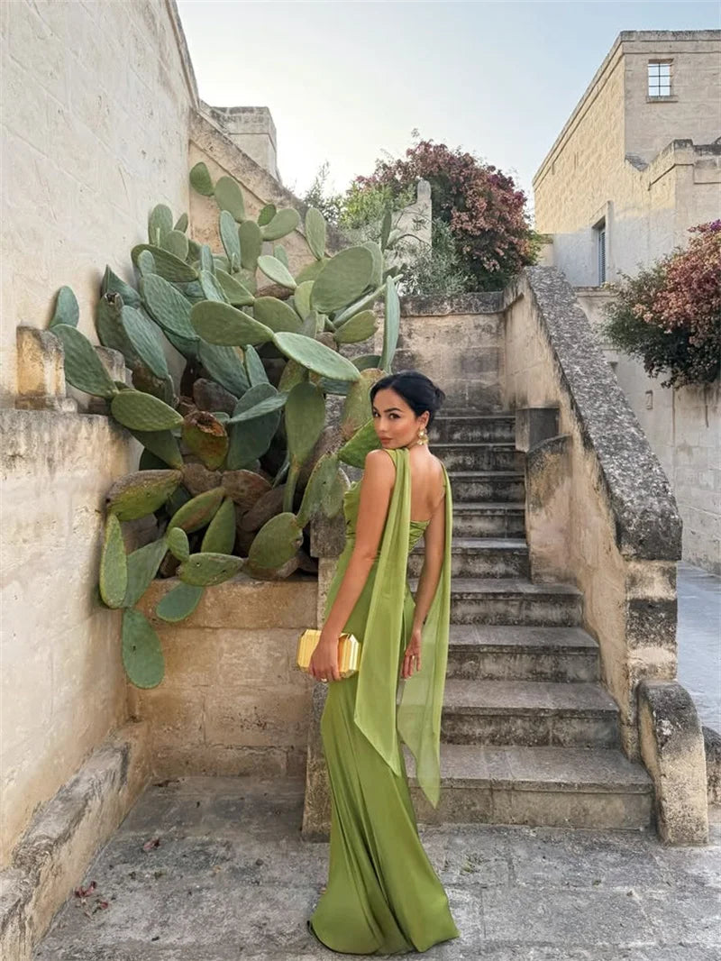 Mozision Satin Backless Sexy Maxi Dress Women Elegant Halter Off-shoulder Sleeveless Lace-up Bodycon Club Party Long Dresses